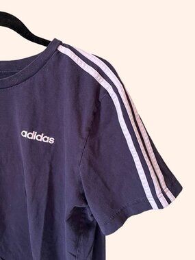 Adidas 3 Stripe Navy/White | Classic Athletic Streetwear T-Shirt Fits L